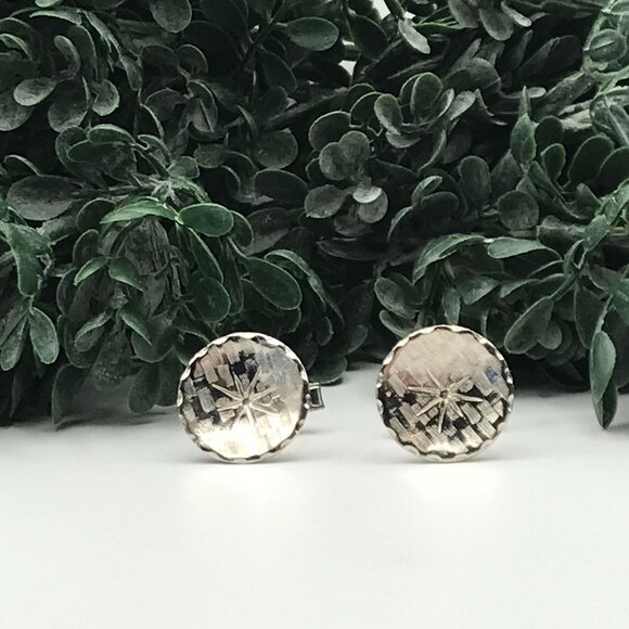 Vintage Mens Silver Tone Starburst Round Cufflinks - Picture 2 of 5